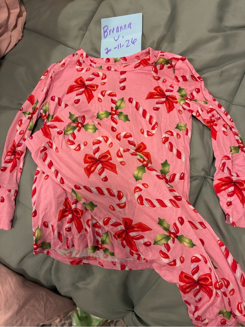 Posh Peanut Pink Candy Cane & Holly Kids Pajama Set